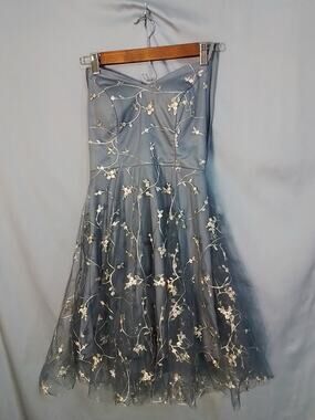 Mgiacy blue mini dress, with lace floral overlay